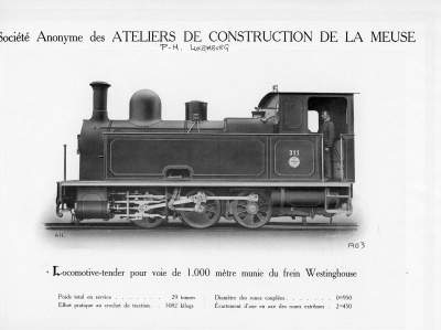 <b>Locomotive-tender pour voie de 1.000 mètre munie du frein Westinghouse</b>